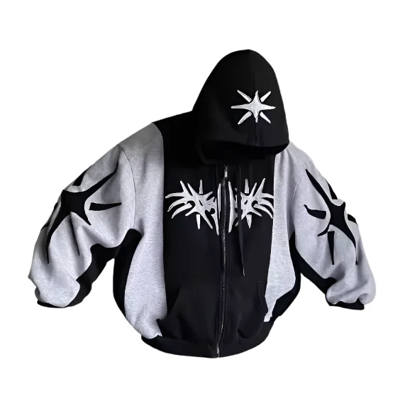 Men's Oversized Harajuku Patchwork Zip-Up Hoodie